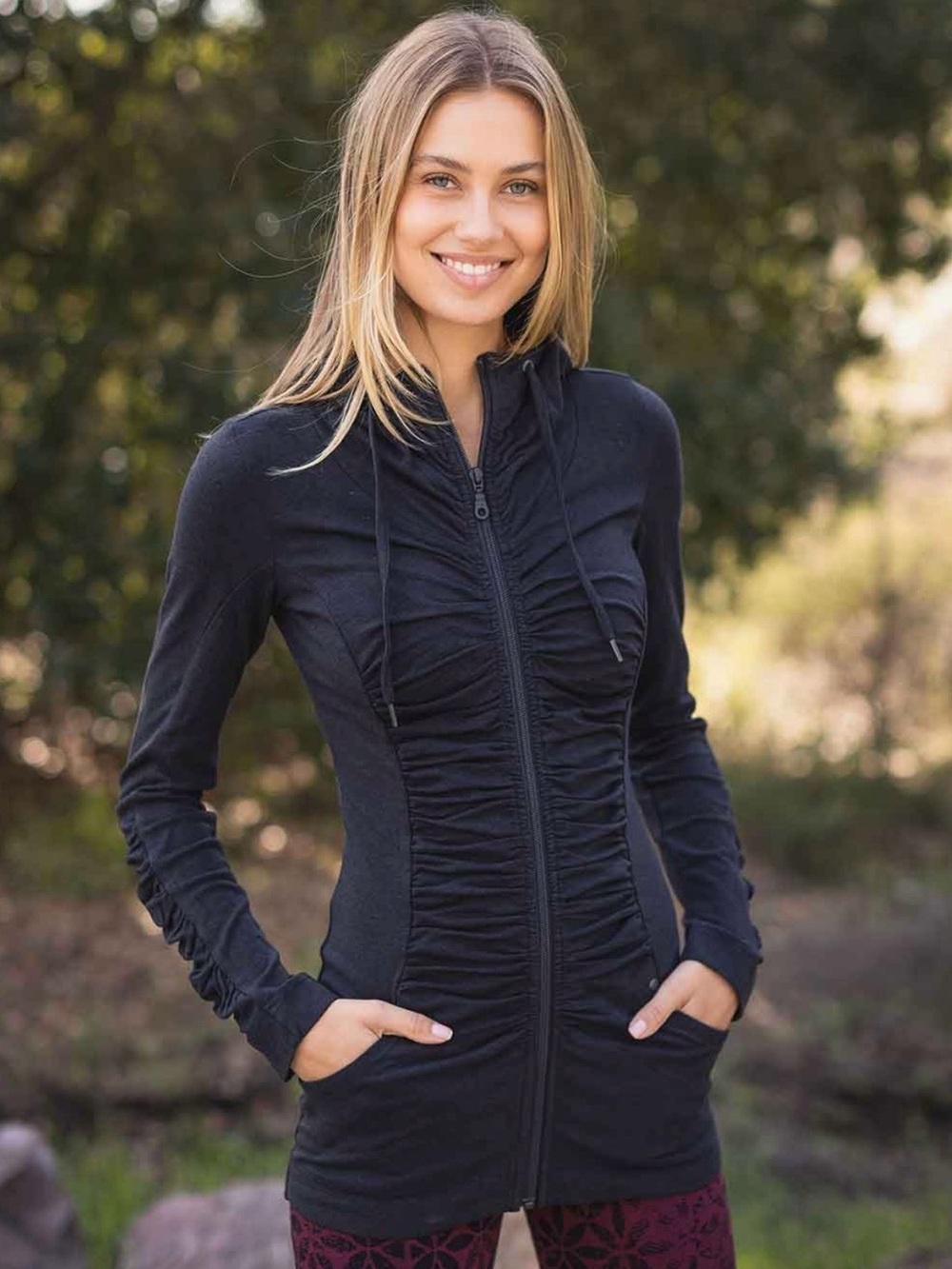 Nomads Hemp Wear Thrive Tunic, Charcoal Melange, Fitted Zip-Up Hoodie, Medium